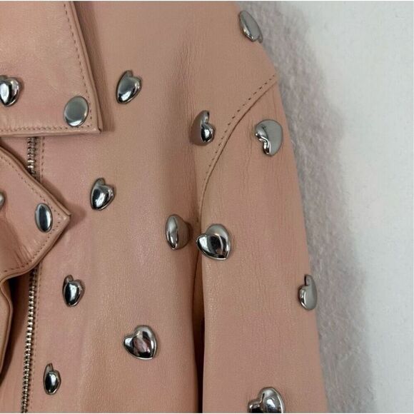 Lovers + friends pink studded heart moto leather jacket size S - Picture 9 of 16